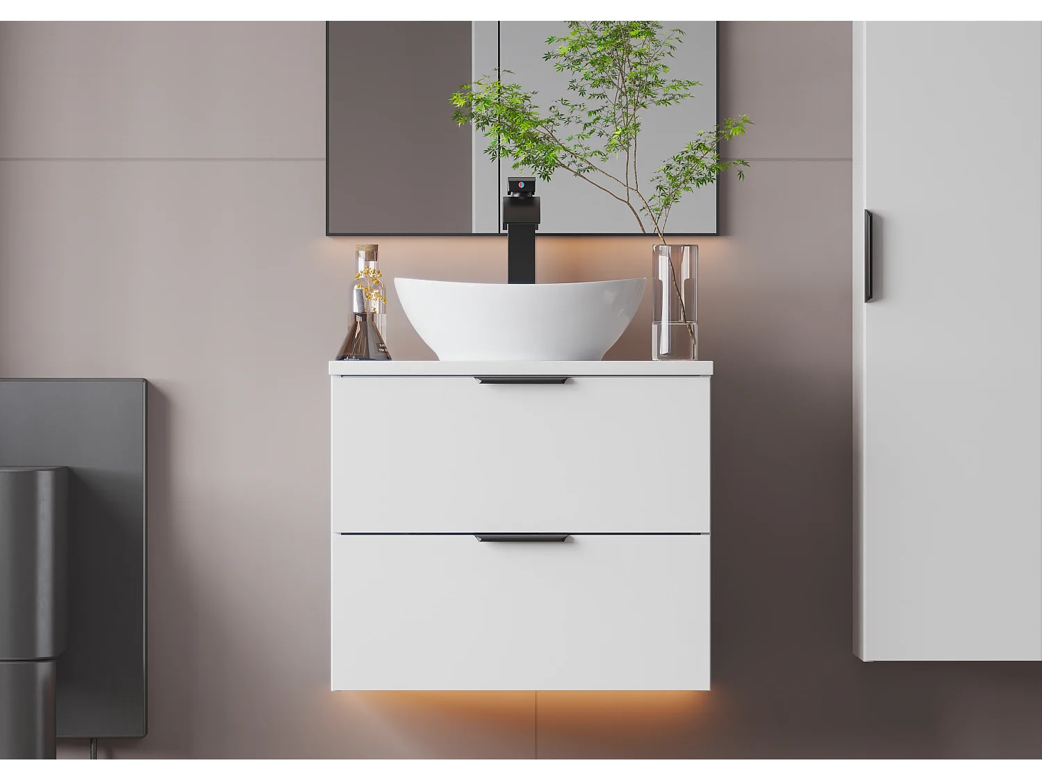 Armoire blanche sous lavabo 60 cm 2 tiroirs Pile