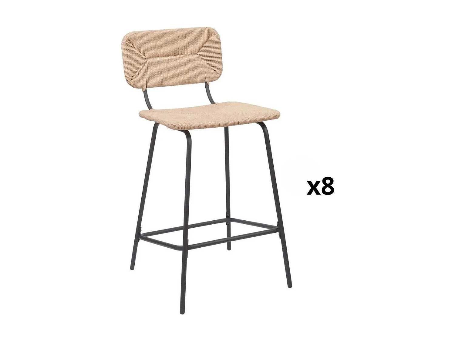 Conjunto de taburetes de bar de metal con asiento de ratán 65cm NEMA