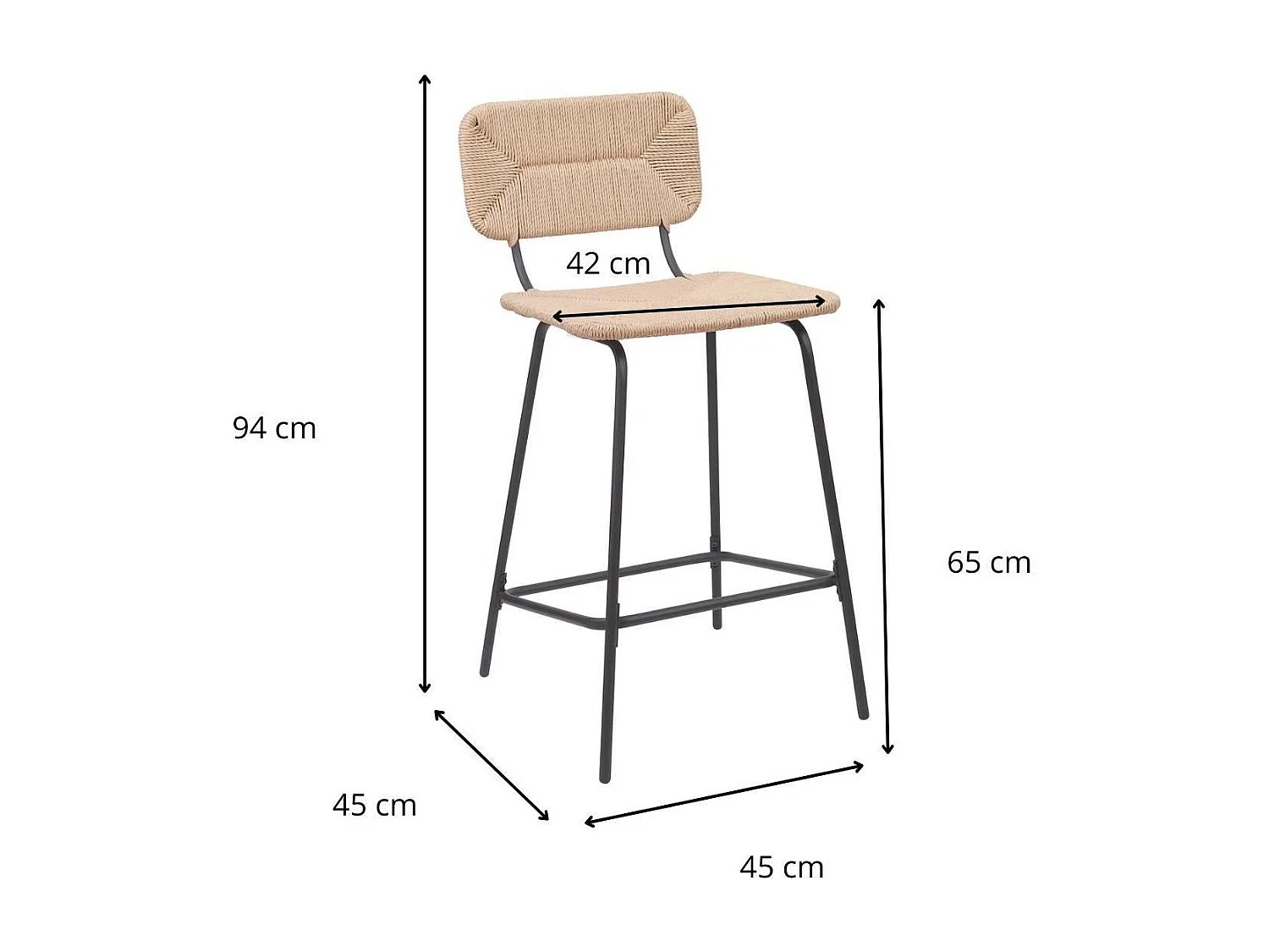 Conjunto de taburetes de bar de metal con asiento de ratán 65cm NEMA