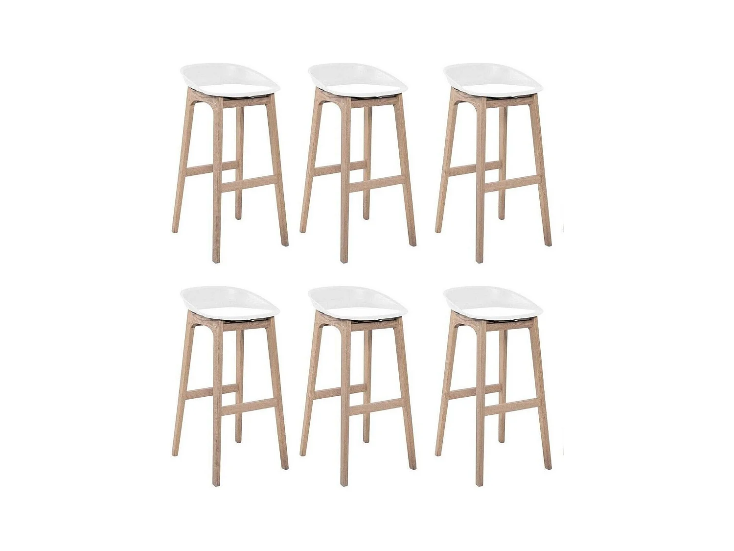 Set di sgabelli da bar RIVA in rovere da 75 cm con seduta in plastica