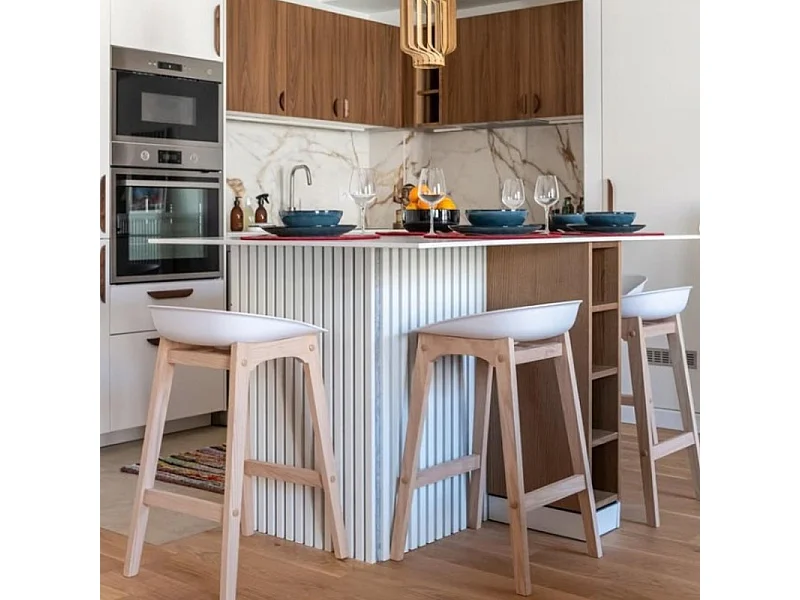 Conjunto de bancos altos RIVA carvalho 75 cm com assento de plástico