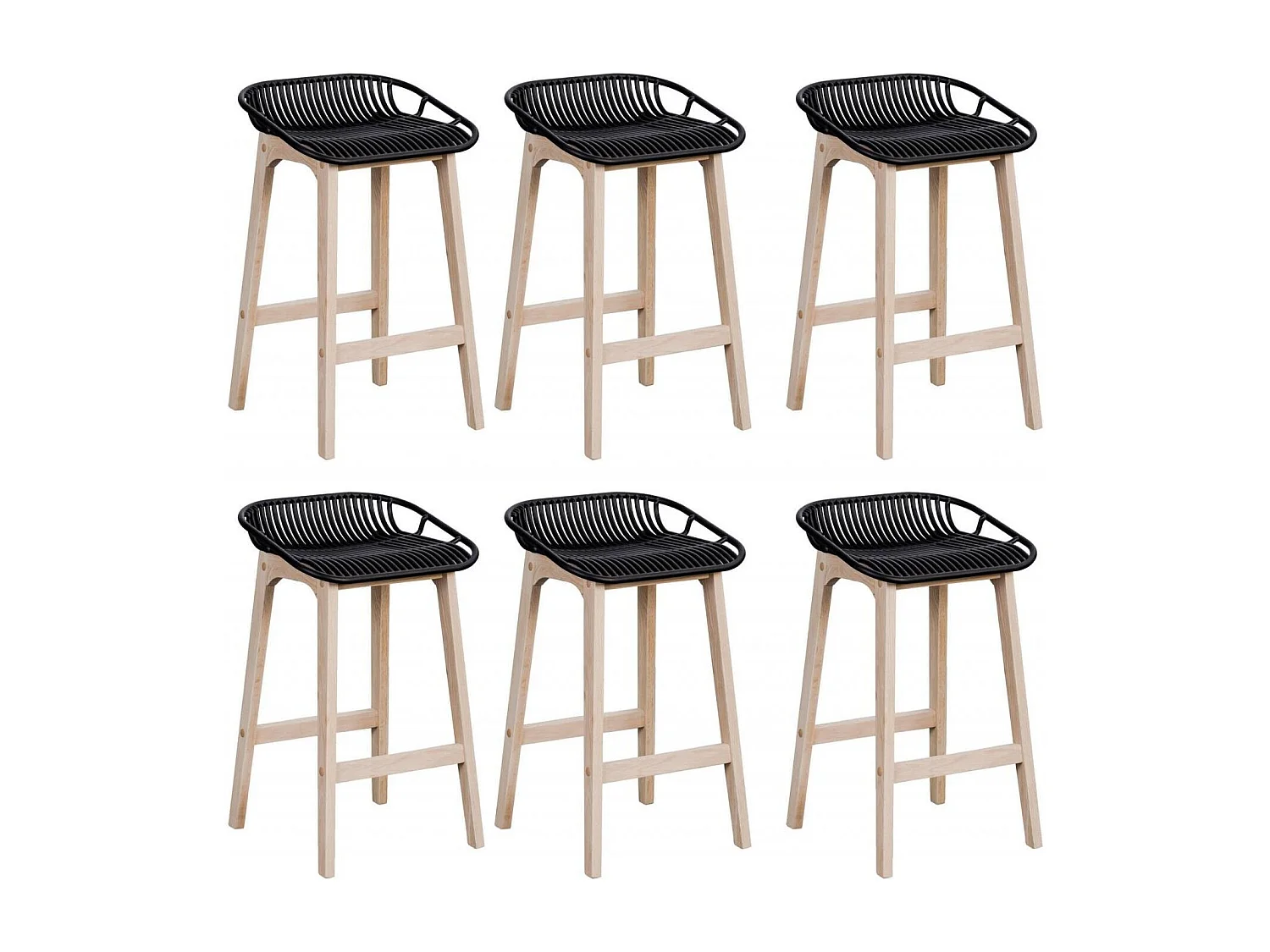 Conjunto de sillas de isla y bar MALMO de roble de 65 cm con asiento de plástico