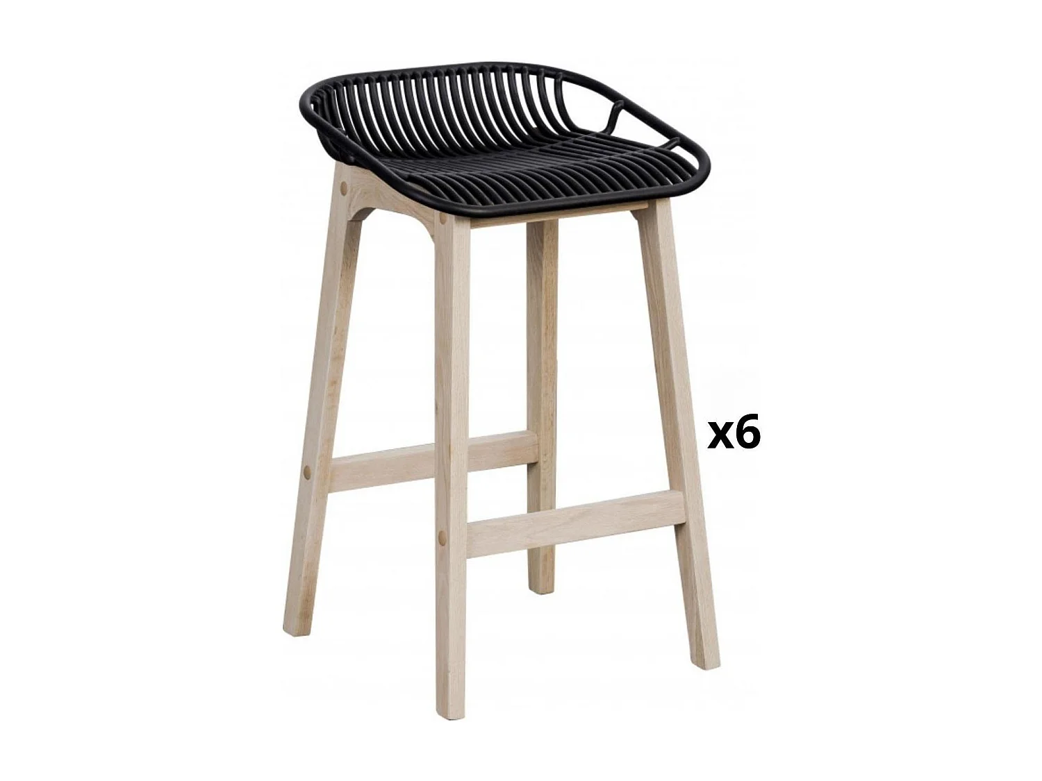 Conjunto de sillas de isla y bar MALMO de roble de 65 cm con asiento de plástico