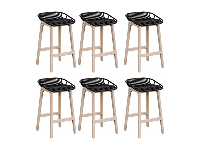 Conjunto de sillas de isla y bar MALMO de roble de 65 cm con asiento de plástico