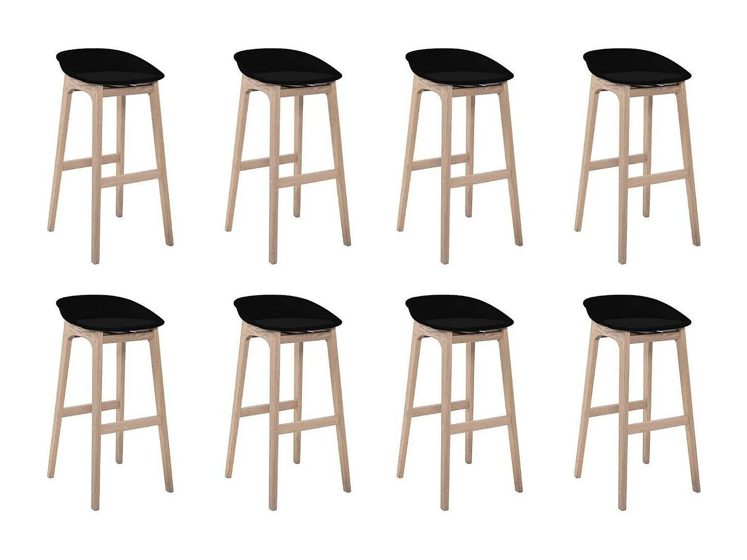 Conjunto de taburetes de bar RIVA de roble de 75 cm con asiento de plástico