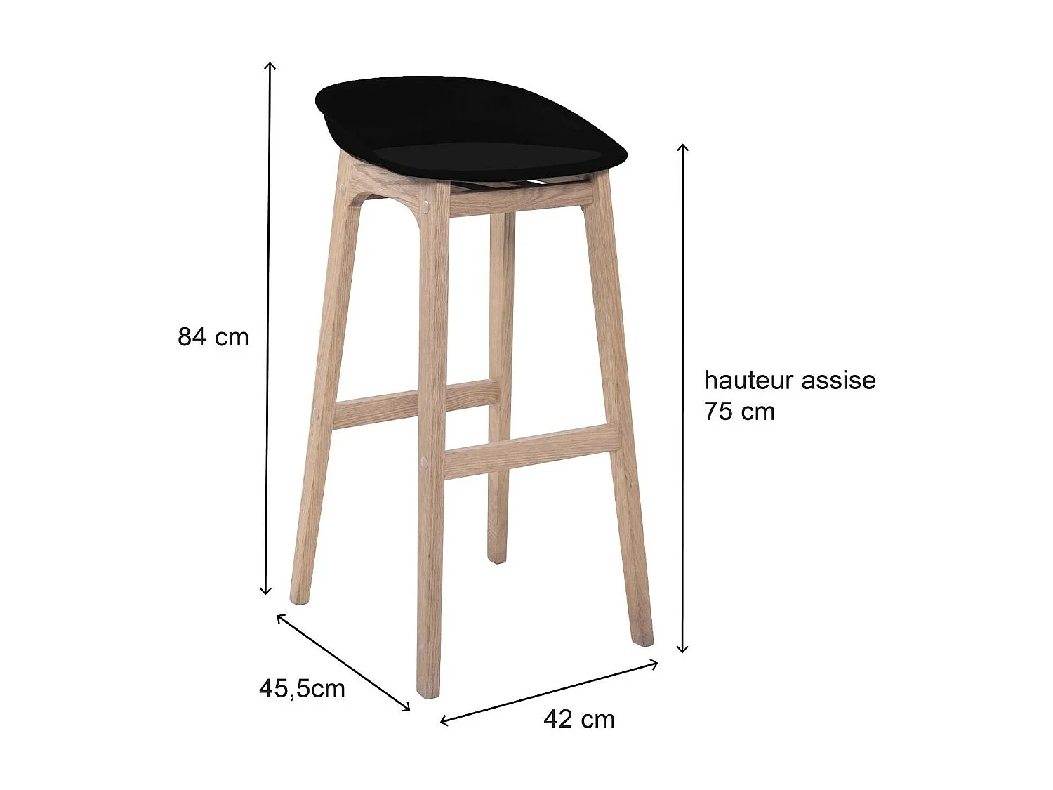 Conjunto de taburetes de bar RIVA de roble de 75 cm con asiento de plástico