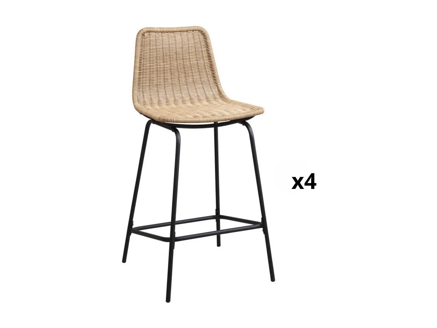 Conjunto taburetes de bar BALI de metal de 65 cm con asiento de ratán