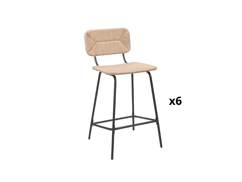 Conjunto de bancos altos de metal com assento de vime 65cm NEMA