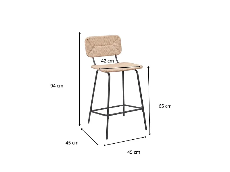 Conjunto de bancos altos de metal com assento de vime 65cm NEMA