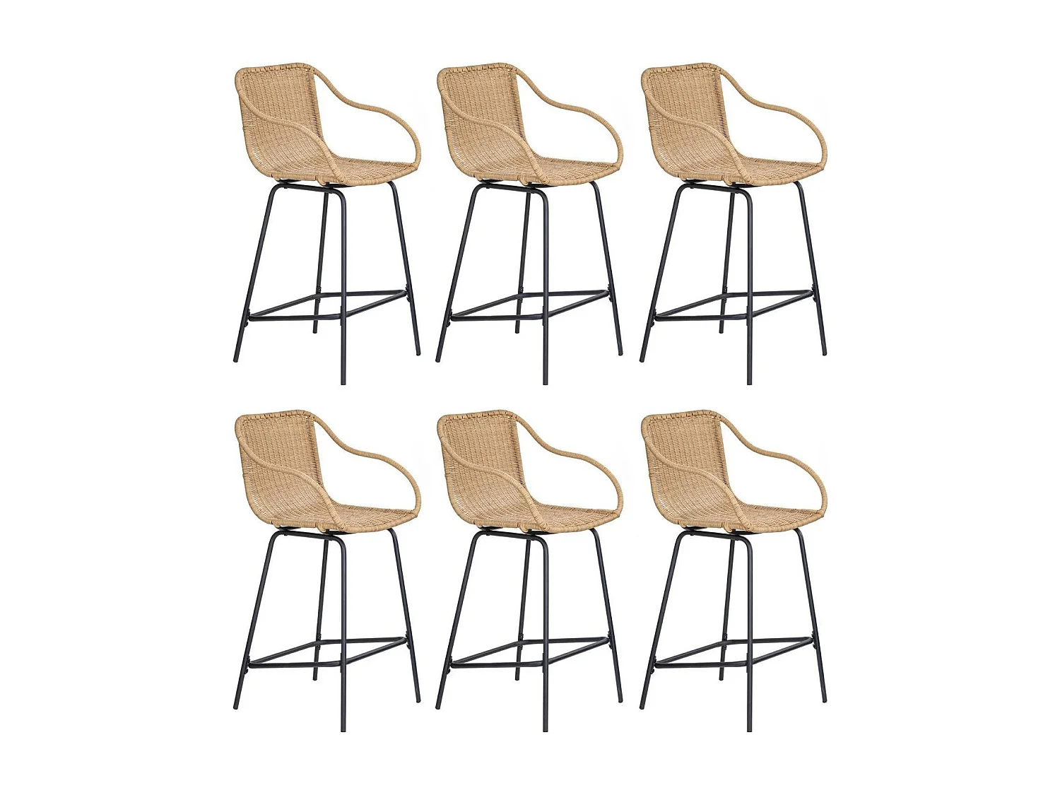 Set di sedie da bar e da isola in metallo con seduta in rattan 65 cm MOOREA