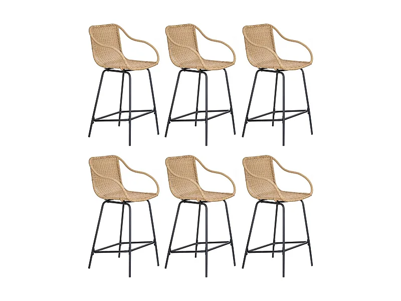 Conjunto de isla y sillas de bar de metal con asiento de ratán 65cm MOOREA