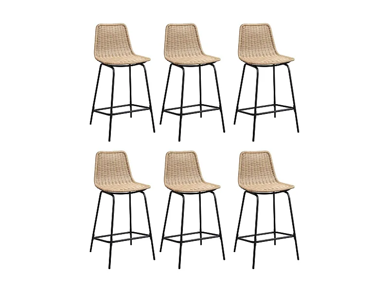 Conjunto taburetes de bar BALI de metal de 65 cm con asiento de ratán
