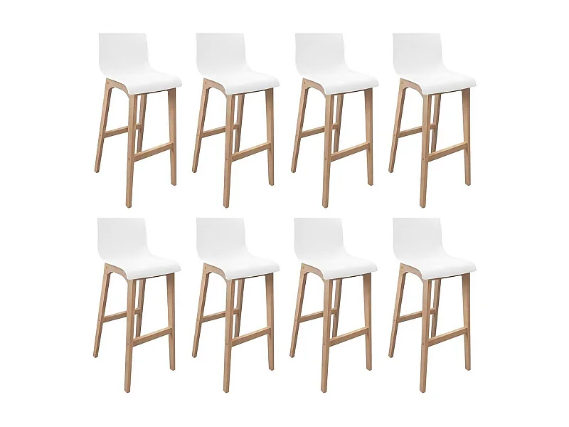 Set di sgabelli da bar TANNA in rovere da 75 cm con seduta in plastica bianca