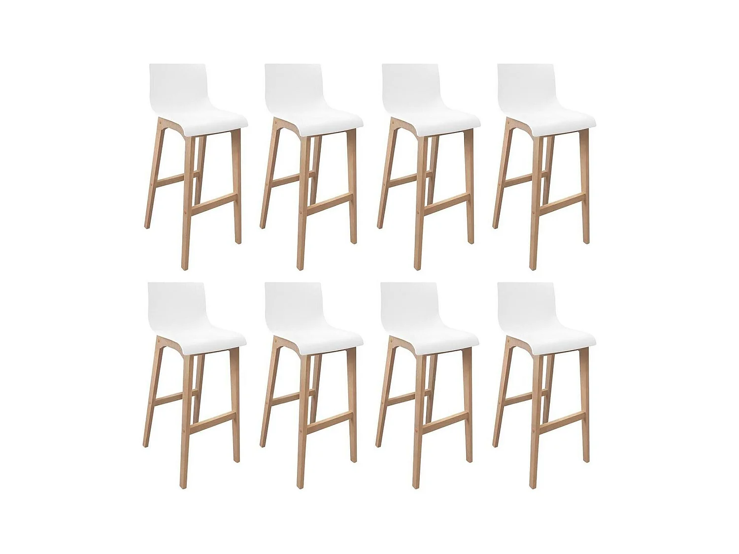 Set di sgabelli da bar TANNA in rovere da 75 cm con seduta in plastica bianca