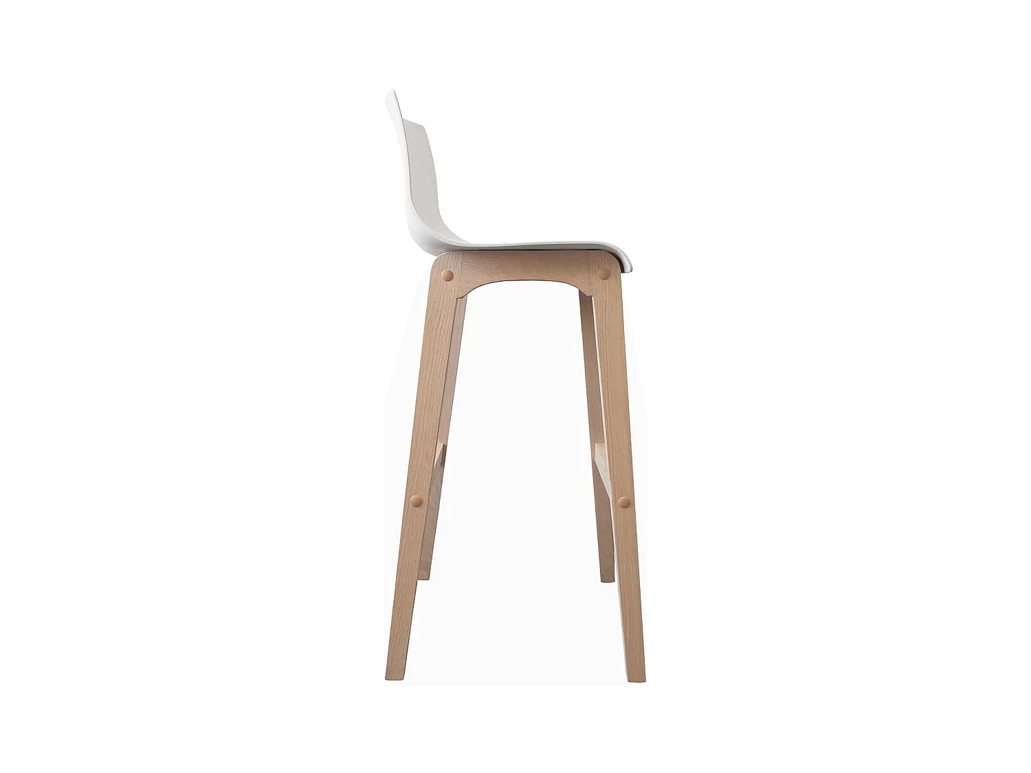 Set di sgabelli da bar TANNA in rovere da 75 cm con seduta in plastica bianca