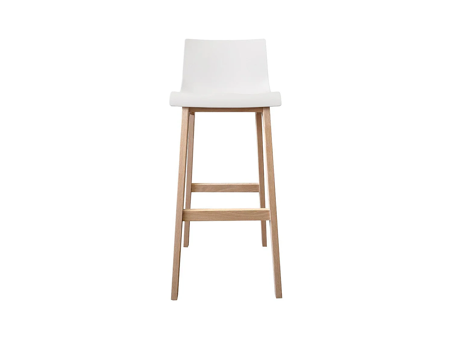 Set di sgabelli da bar TANNA in rovere da 75 cm con seduta in plastica bianca