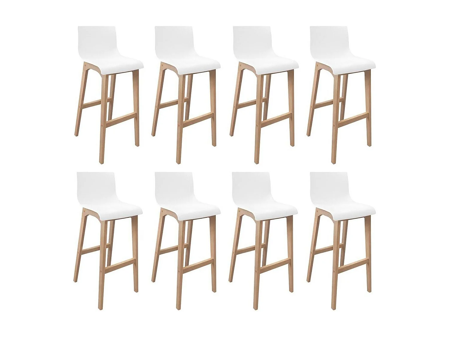 Conjunto de taburetes de bar TANNA de roble de 75 cm con asiento de plástico blanco