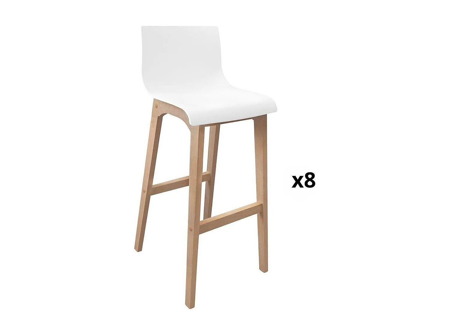 Conjunto de taburetes de bar TANNA de roble de 75 cm con asiento de plástico blanco
