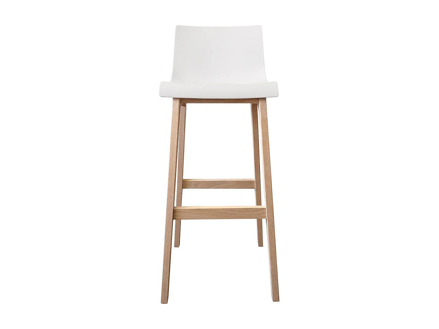 Conjunto de taburetes de bar TANNA de roble de 75 cm con asiento de plástico blanco