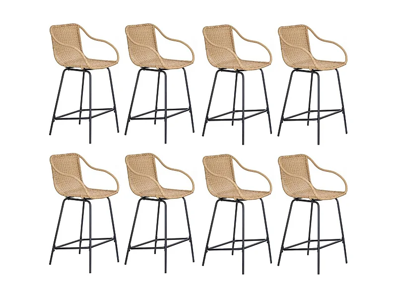 Conjunto de isla y sillas de bar de metal con asiento de ratán 65cm MOOREA