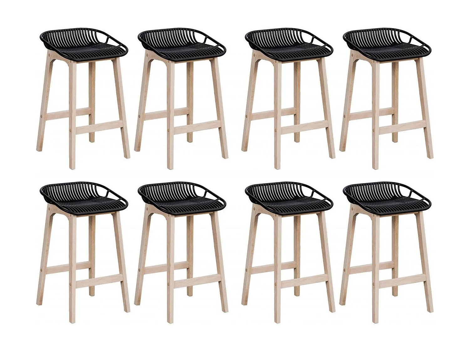 Conjunto de sillas de isla y bar MALMO de roble de 65 cm con asiento de plástico