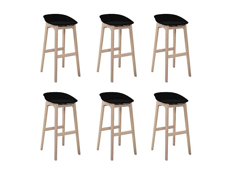 Set di sgabelli da bar RIVA in rovere da 75 cm con seduta in plastica