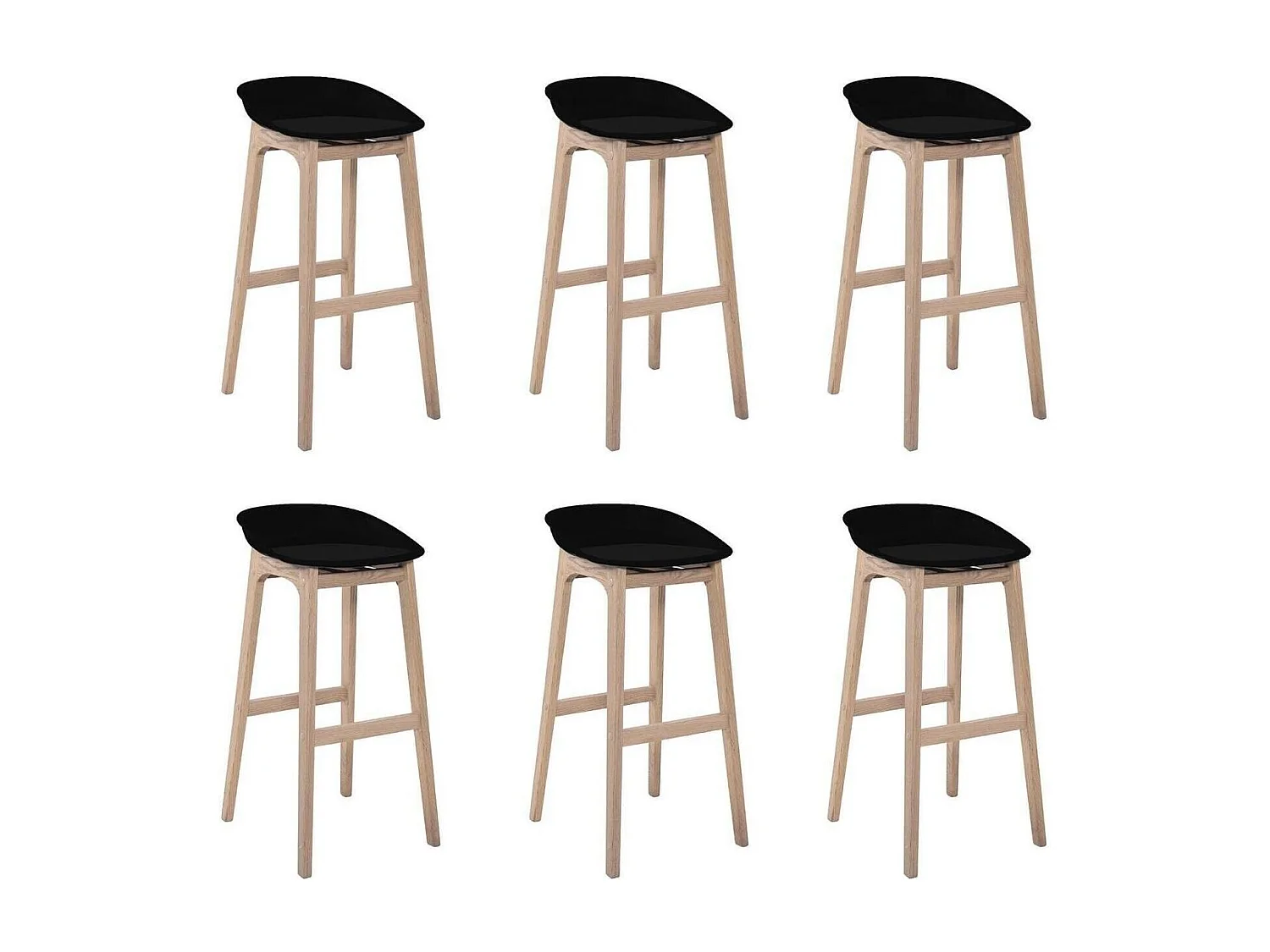 Conjunto de taburetes de bar RIVA de roble de 75 cm con asiento de plástico