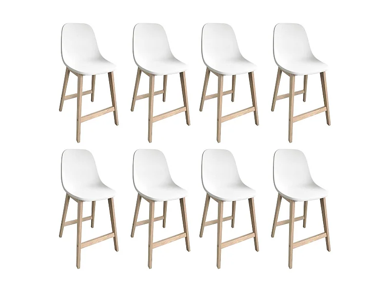 Set eikenhouten eiland- en barstoelen met 65 cm kunststof zitting ELIOS