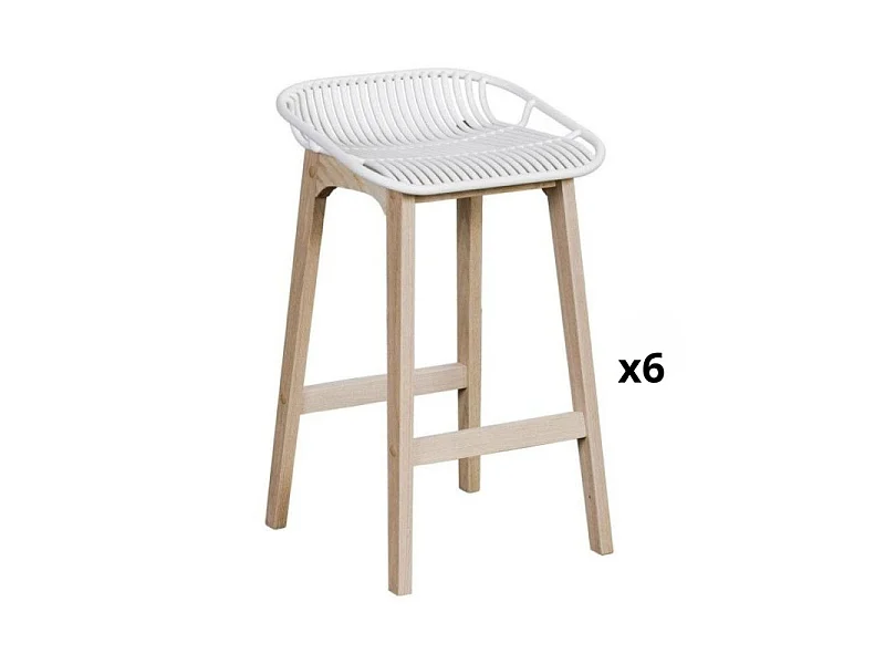 Conjunto de ilha e cadeiras de bar em carvalho MALMO de 65 cm com assento de plástico