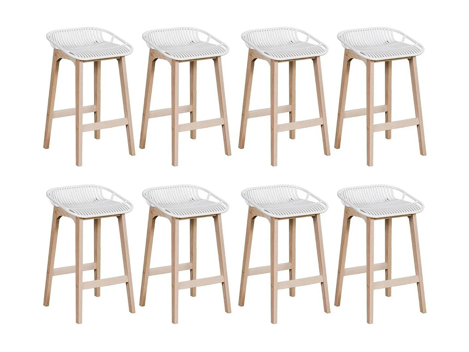 Conjunto de sillas de isla y bar MALMO de roble de 65 cm con asiento de plástico