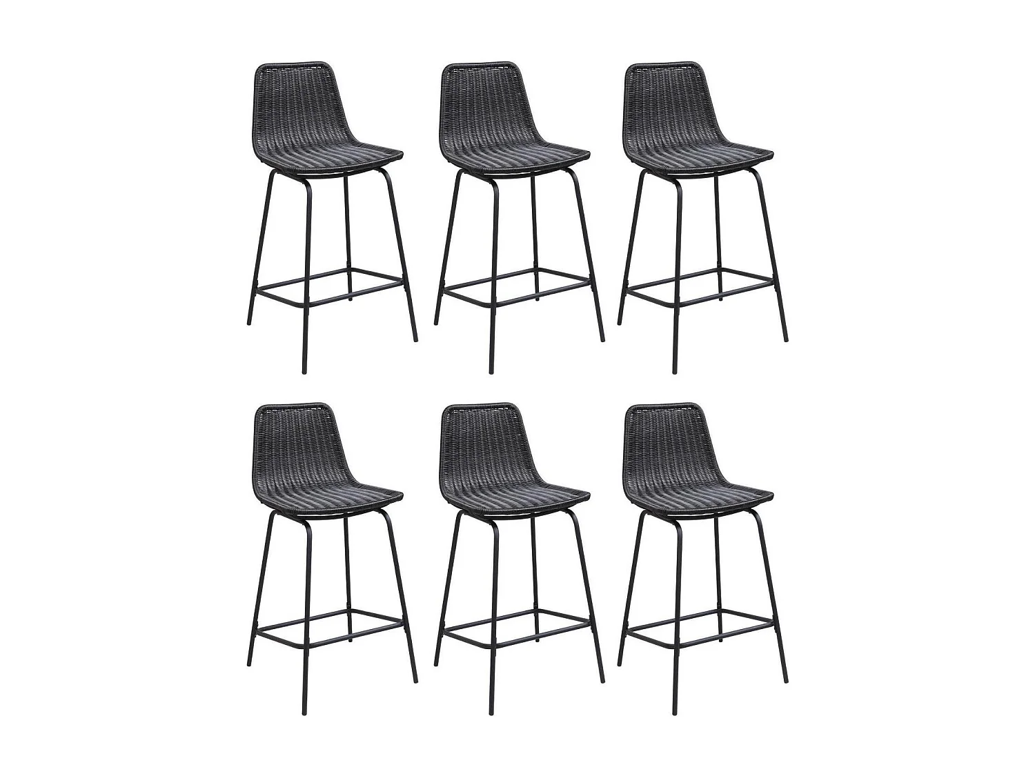 Conjunto taburetes de bar BALI de metal de 65 cm con asiento de ratán