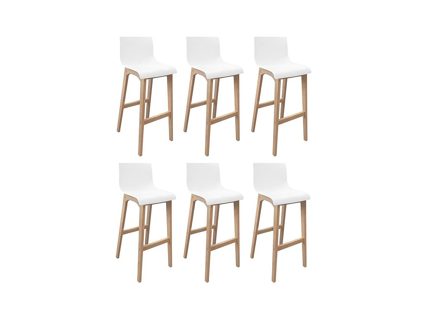 Set di sgabelli da bar TANNA in rovere da 75 cm con seduta in plastica bianca
