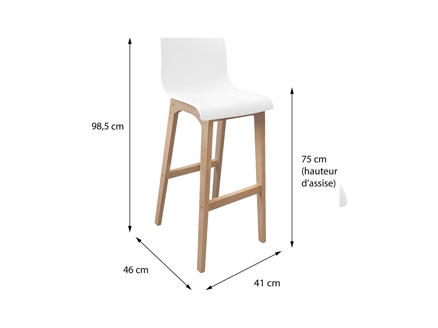 Set di sgabelli da bar TANNA in rovere da 75 cm con seduta in plastica bianca