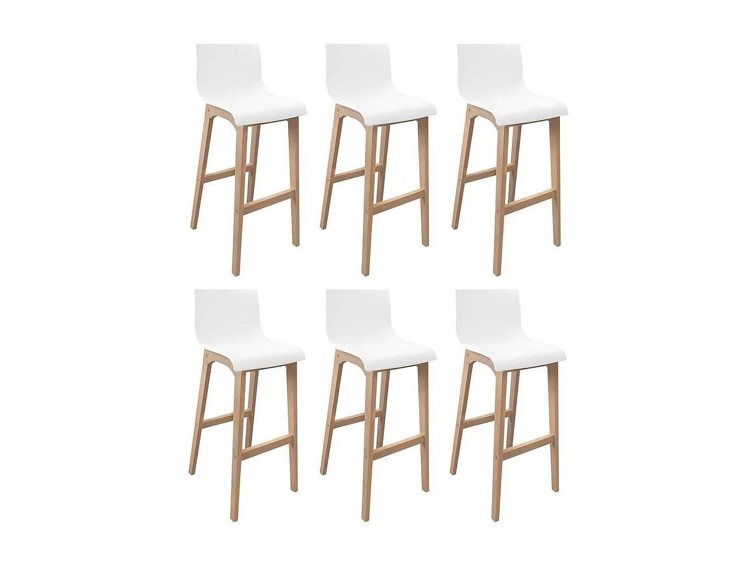 Conjunto de taburetes de bar TANNA de roble de 75 cm con asiento de plástico blanco