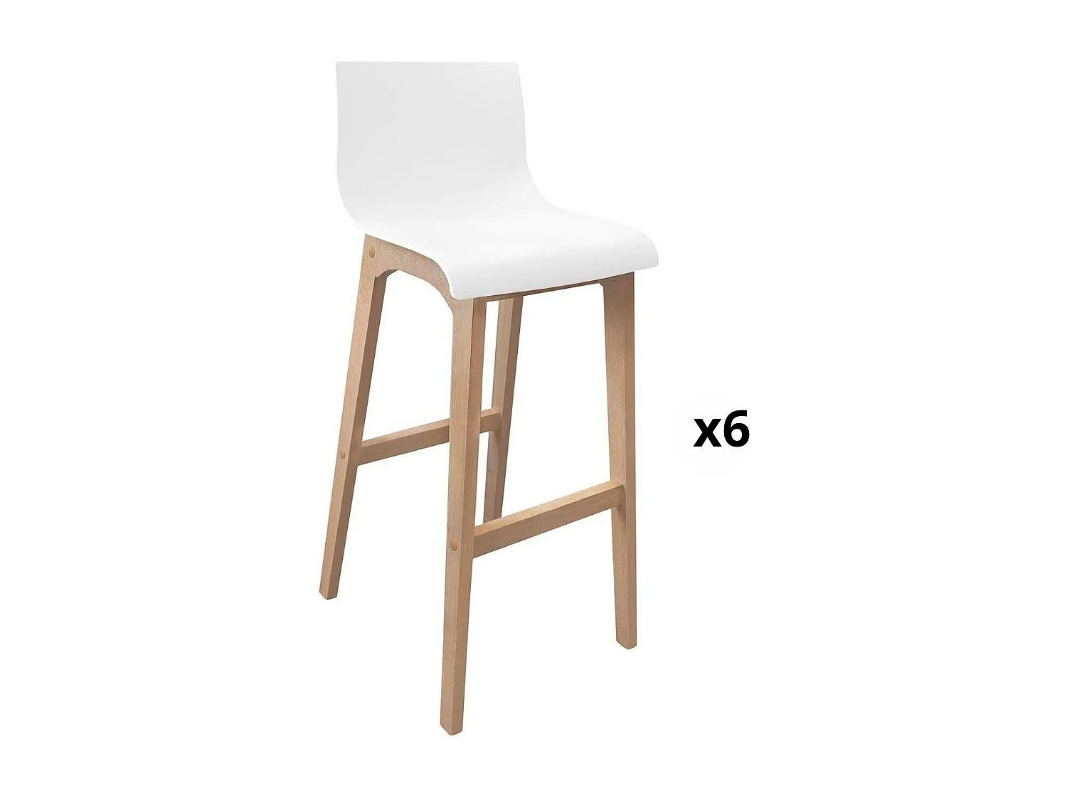 Conjunto de taburetes de bar TANNA de roble de 75 cm con asiento de plástico blanco