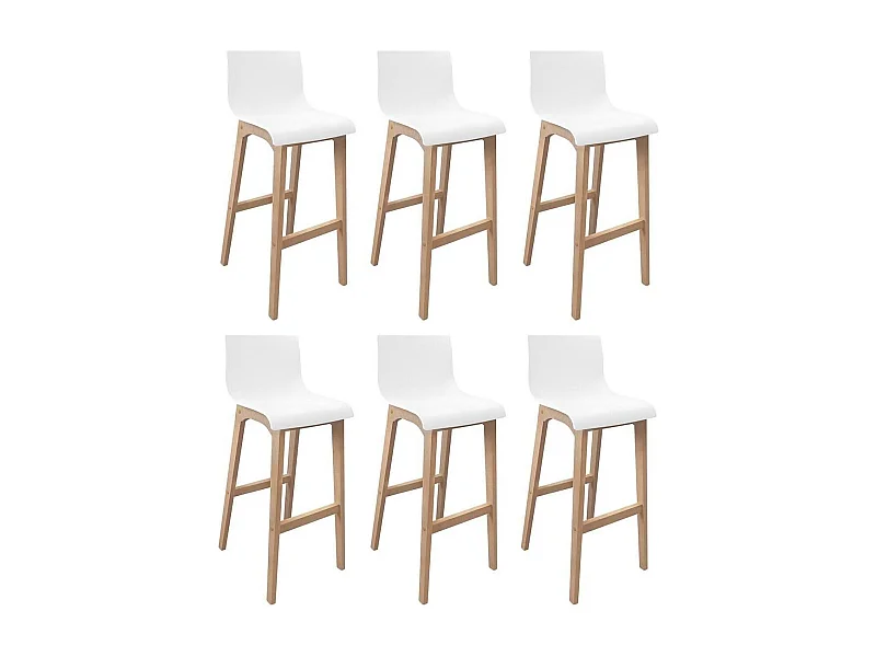 Conjunto de taburetes de bar TANNA de roble de 75 cm con asiento de plástico blanco