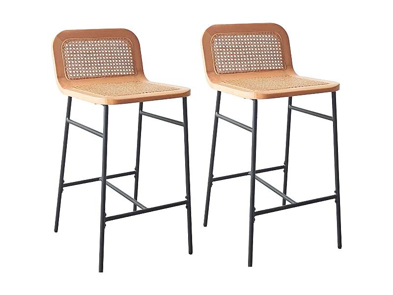 Set di sedie da bar e da isola in metallo SANA con seduta in canna da 65 cm