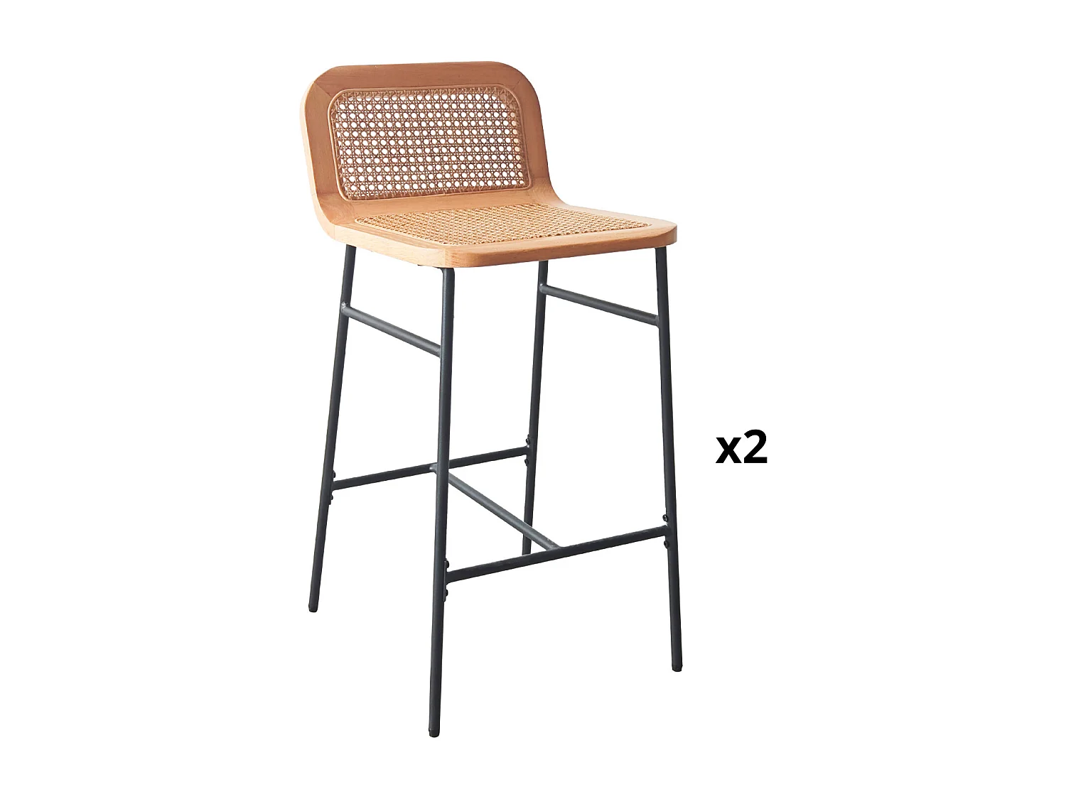 Set SANA metalen eiland- en barstoelen met 65 cm rieten zitting