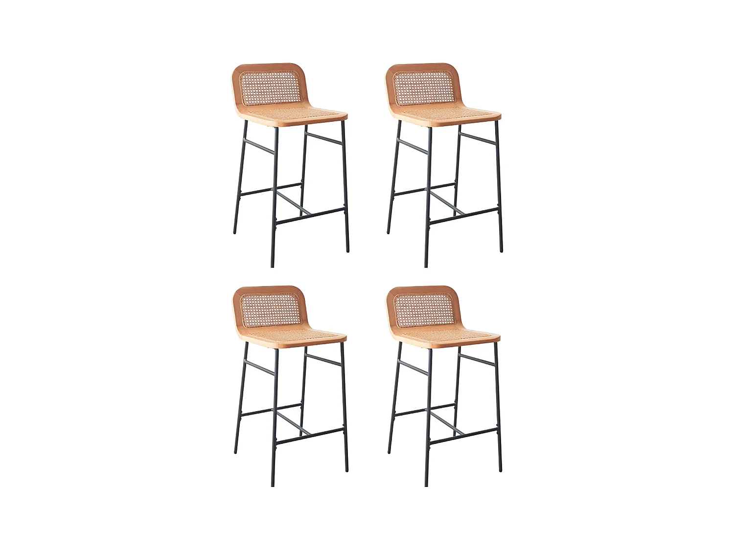 Lot de chaises d'îlot et bar en métal et assise cannage H65cm