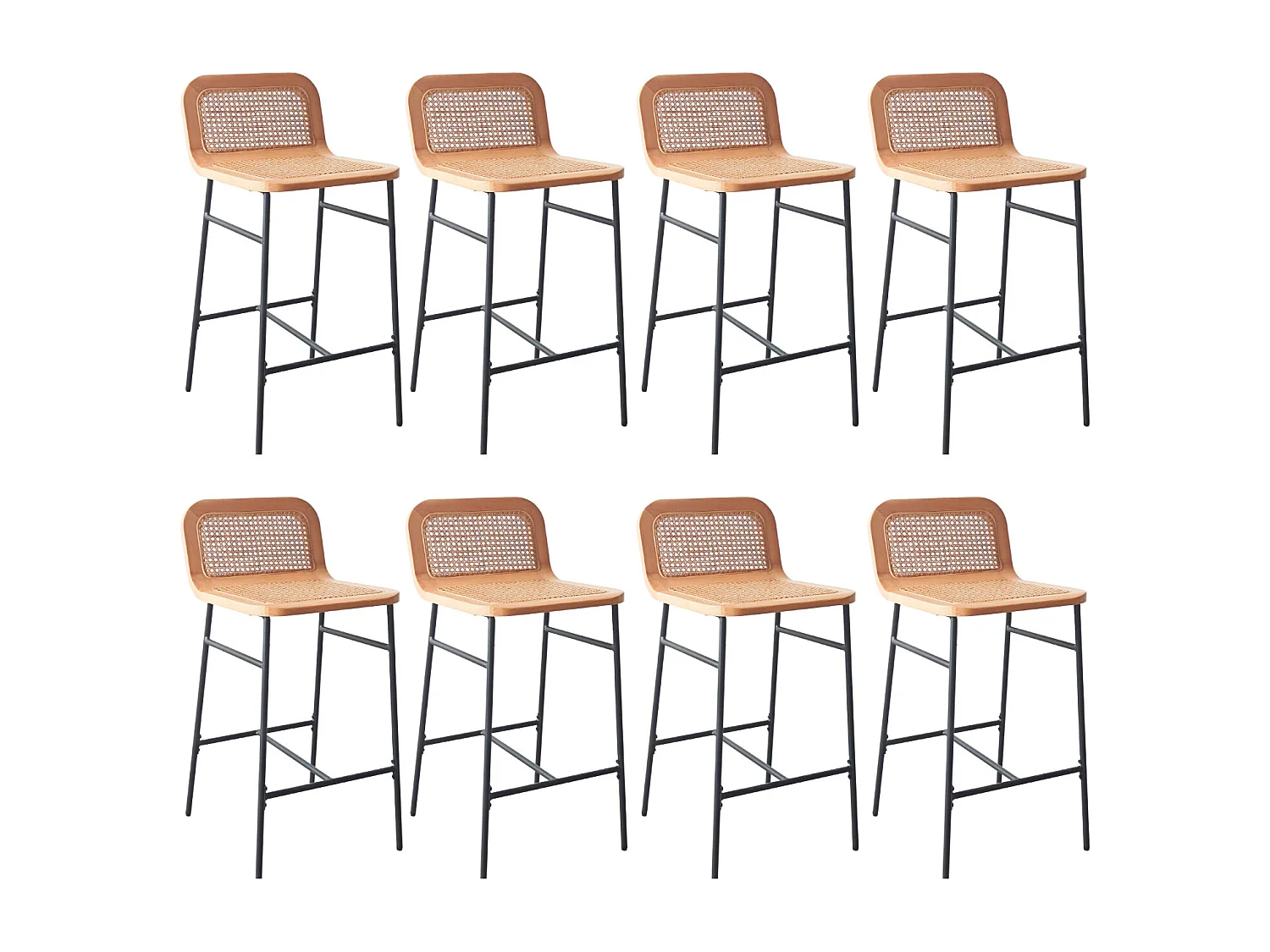 Conjunto de sillas de isla y bar de metal SANA con asiento de caña de 65 cm