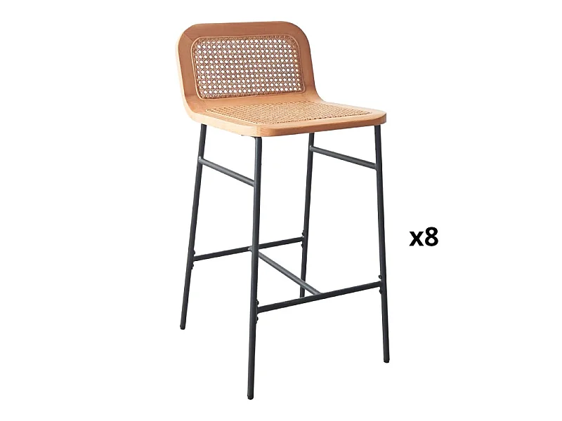 Conjunto de cadeiras de ilha e bar de metal SANA com assento de cana de 65 cm