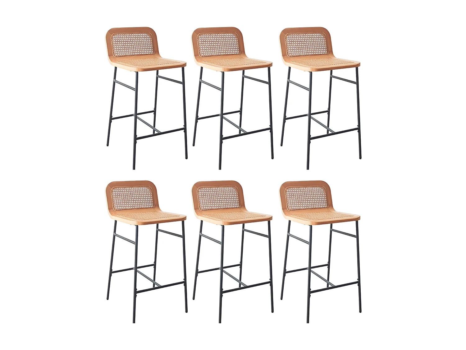 Conjunto de sillas de isla y bar de metal SANA con asiento de caña de 65 cm