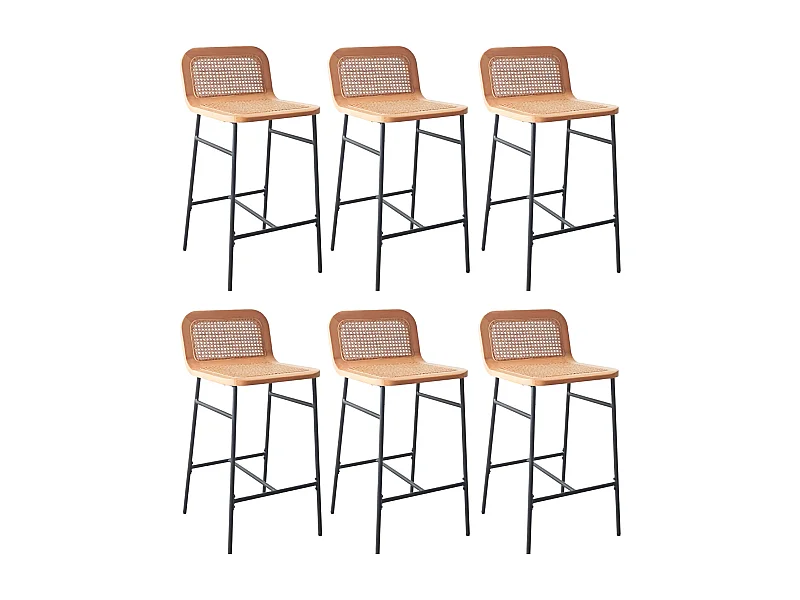 Set SANA metalen eiland- en barstoelen met 65 cm rieten zitting