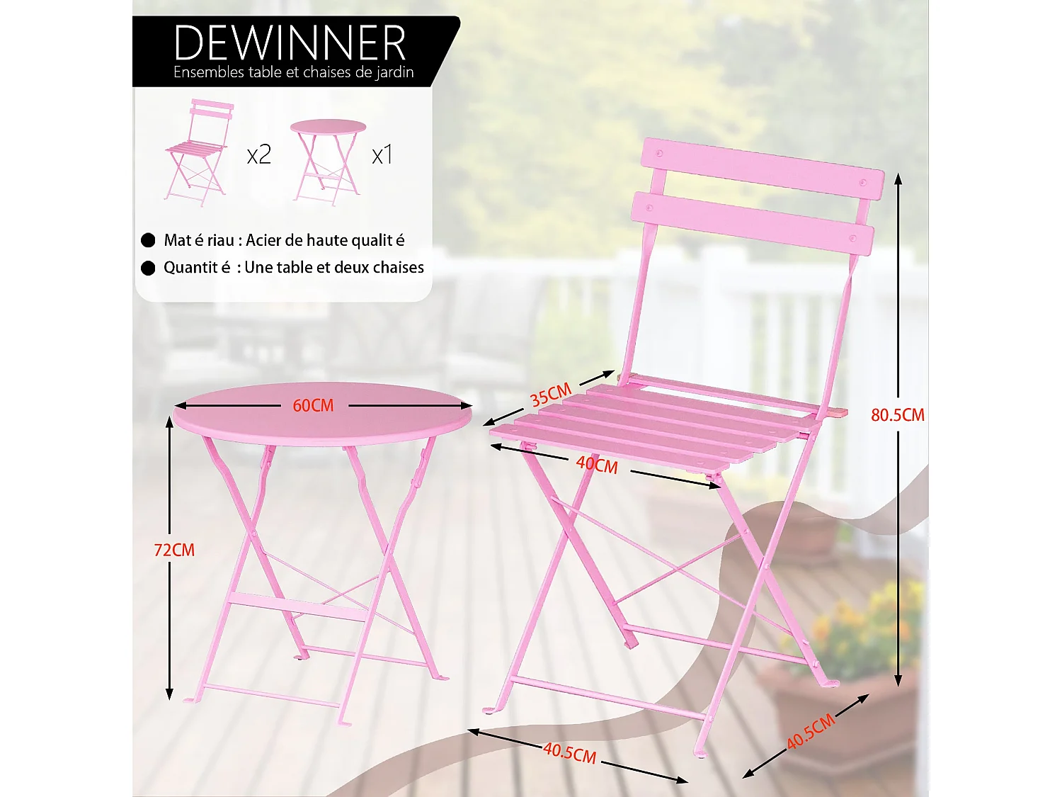 Lot de 3 Meubles de Jardin de Balcon,Bistrot Bar Salon de Jardin Exterieur 2 Personnes