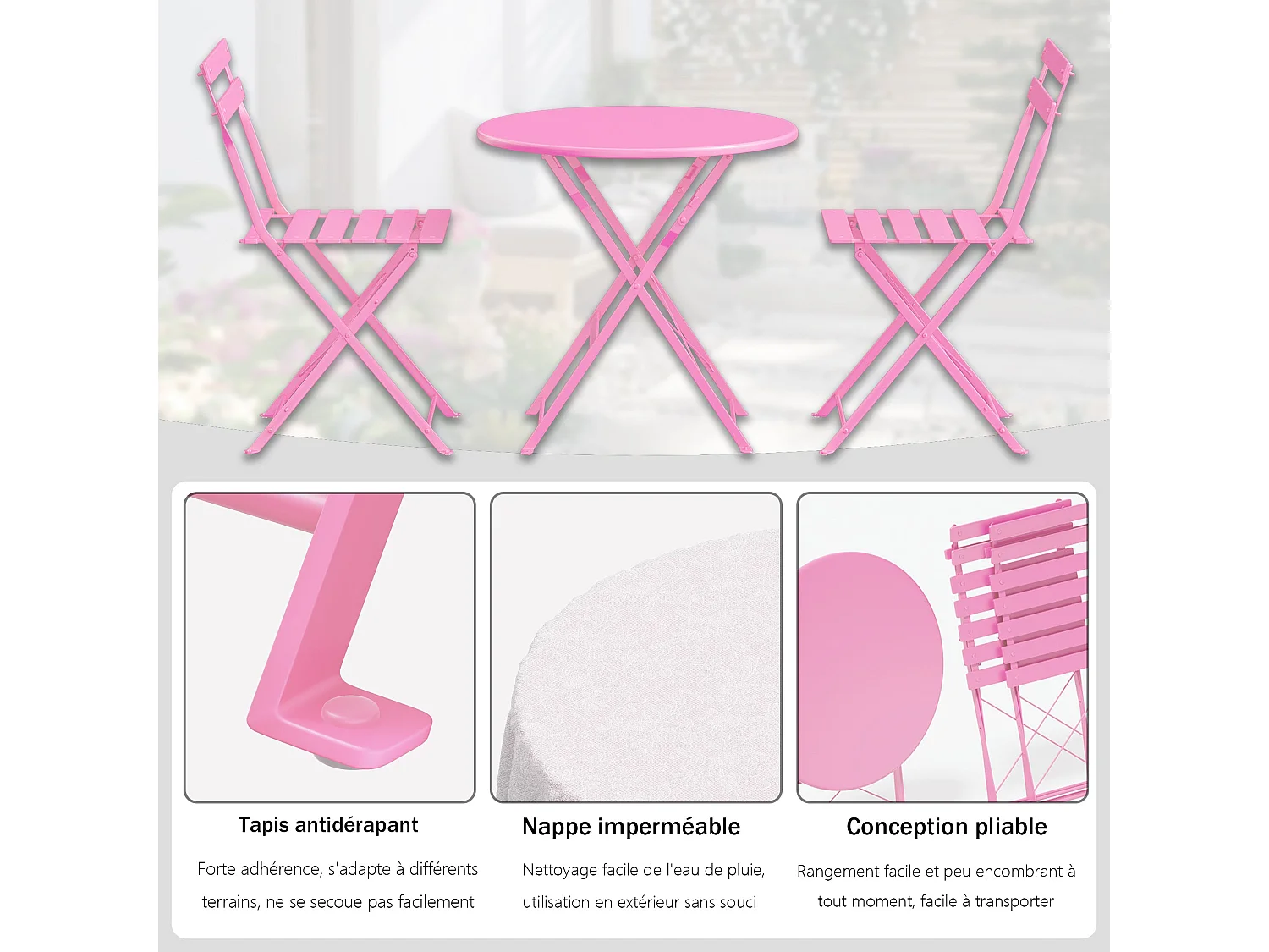 Lot de 3 Meubles de Jardin de Balcon,Bistrot Bar Salon de Jardin Exterieur 2 Personnes