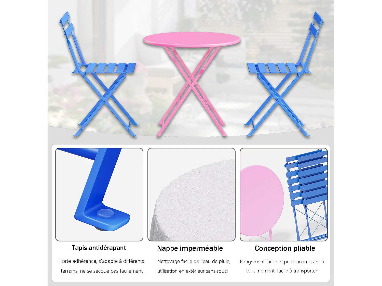 Lot de 3 Meubles de Jardin de Balcon, Bistrot Bar Salon de Jardin Exterieur 2 Personnes