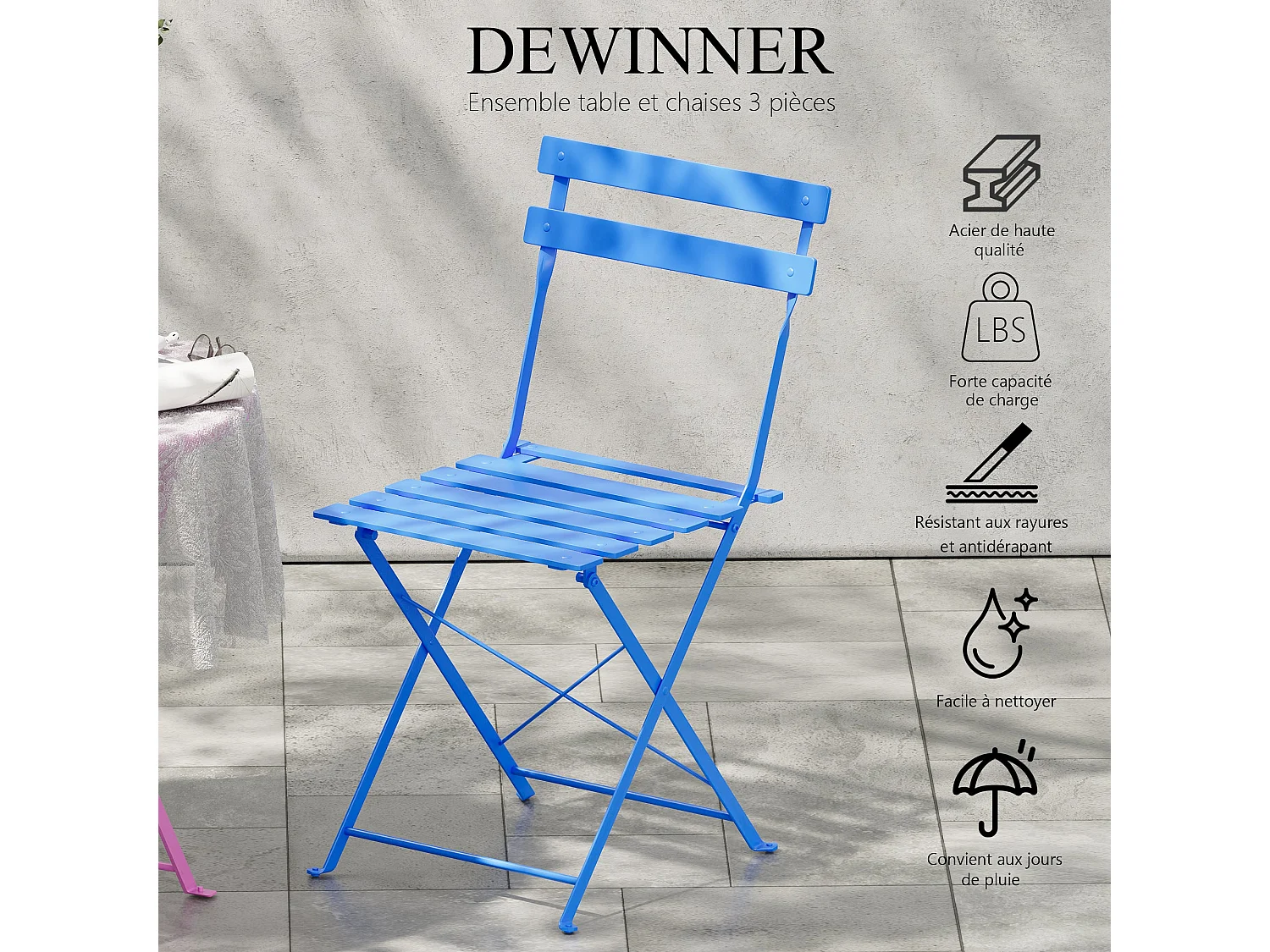 Lot de 3 Meubles de Jardin de Balcon, Bistrot Bar Salon de Jardin Exterieur 2 Personnes