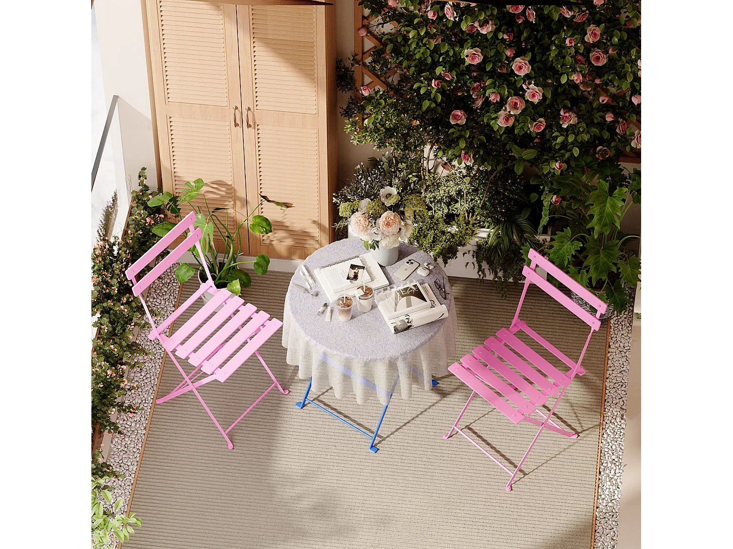 Lot de 3 Meubles de Jardin de Balcon, Bistrot Bar Salon de Jardin Exterieur 2 Personnes