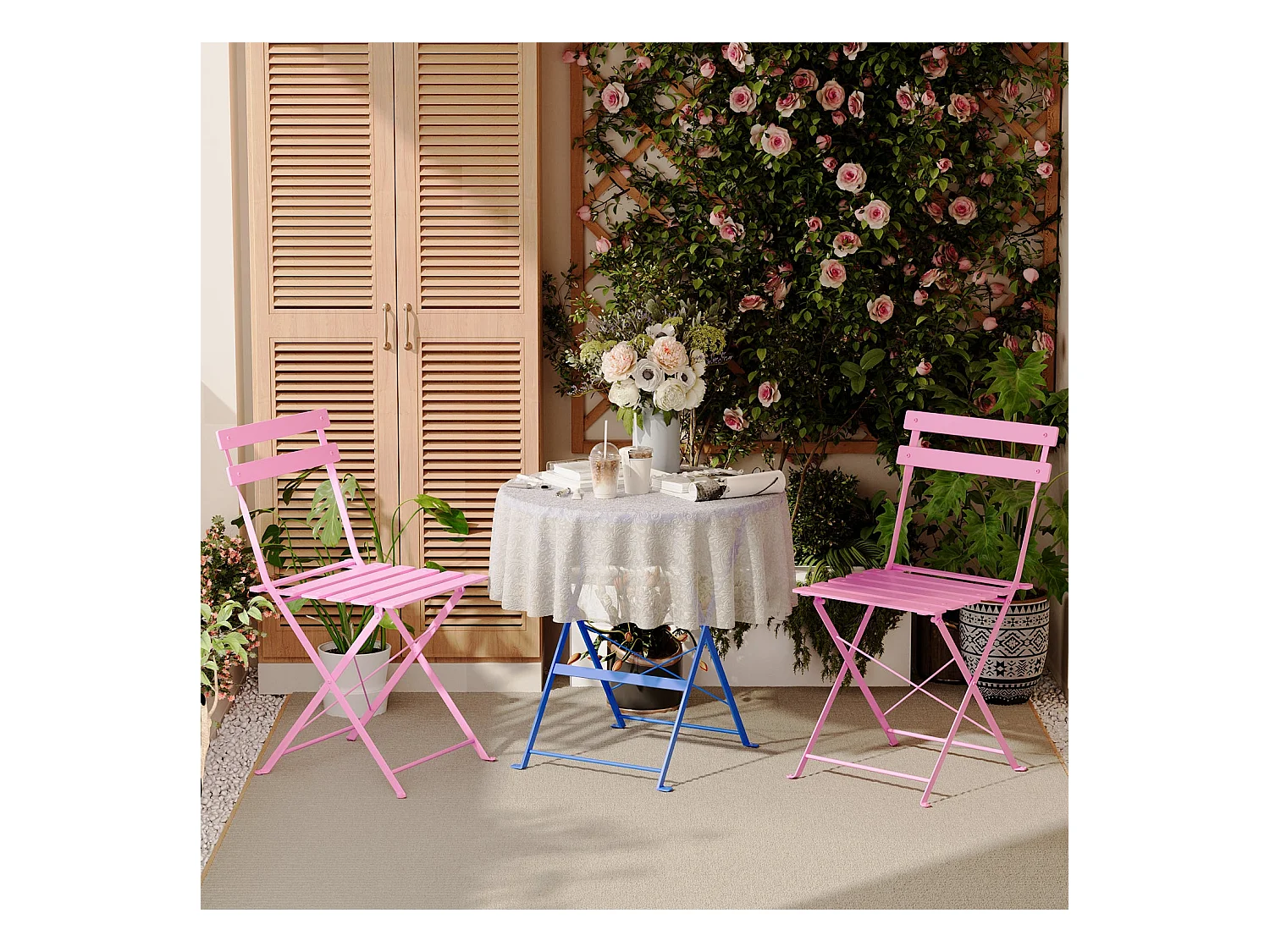 Lot de 3 Meubles de Jardin de Balcon, Bistrot Bar Salon de Jardin Exterieur 2 Personnes