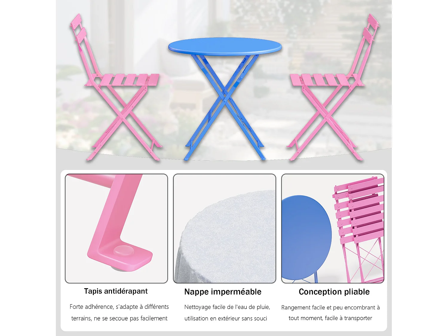 Lot de 3 Meubles de Jardin de Balcon, Bistrot Bar Salon de Jardin Exterieur 2 Personnes